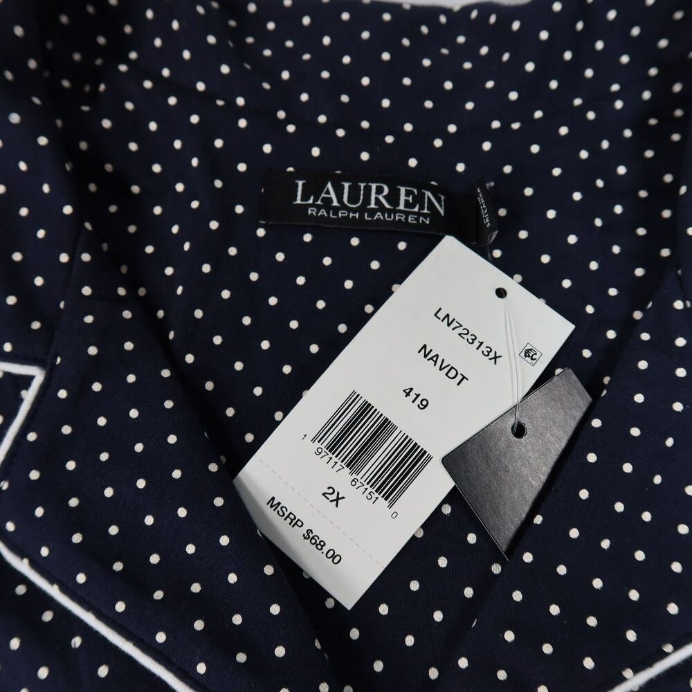 Lauren Ralph Lauren Women's Plus Size 2XL Pajama Shorts Set Navy Polka Dots NWT - Picture 11 of 16